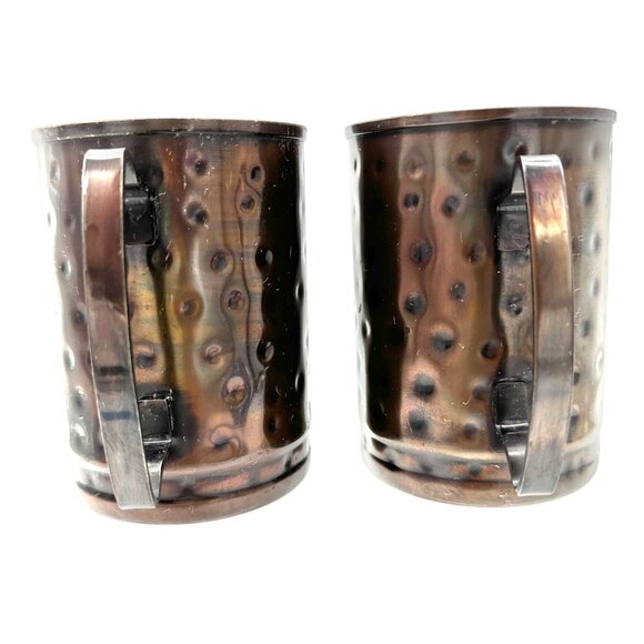 Set Of 2 Vintage Hammered Copper 8 Oz Mugs With Handles Rustic - Picture 2 of 7